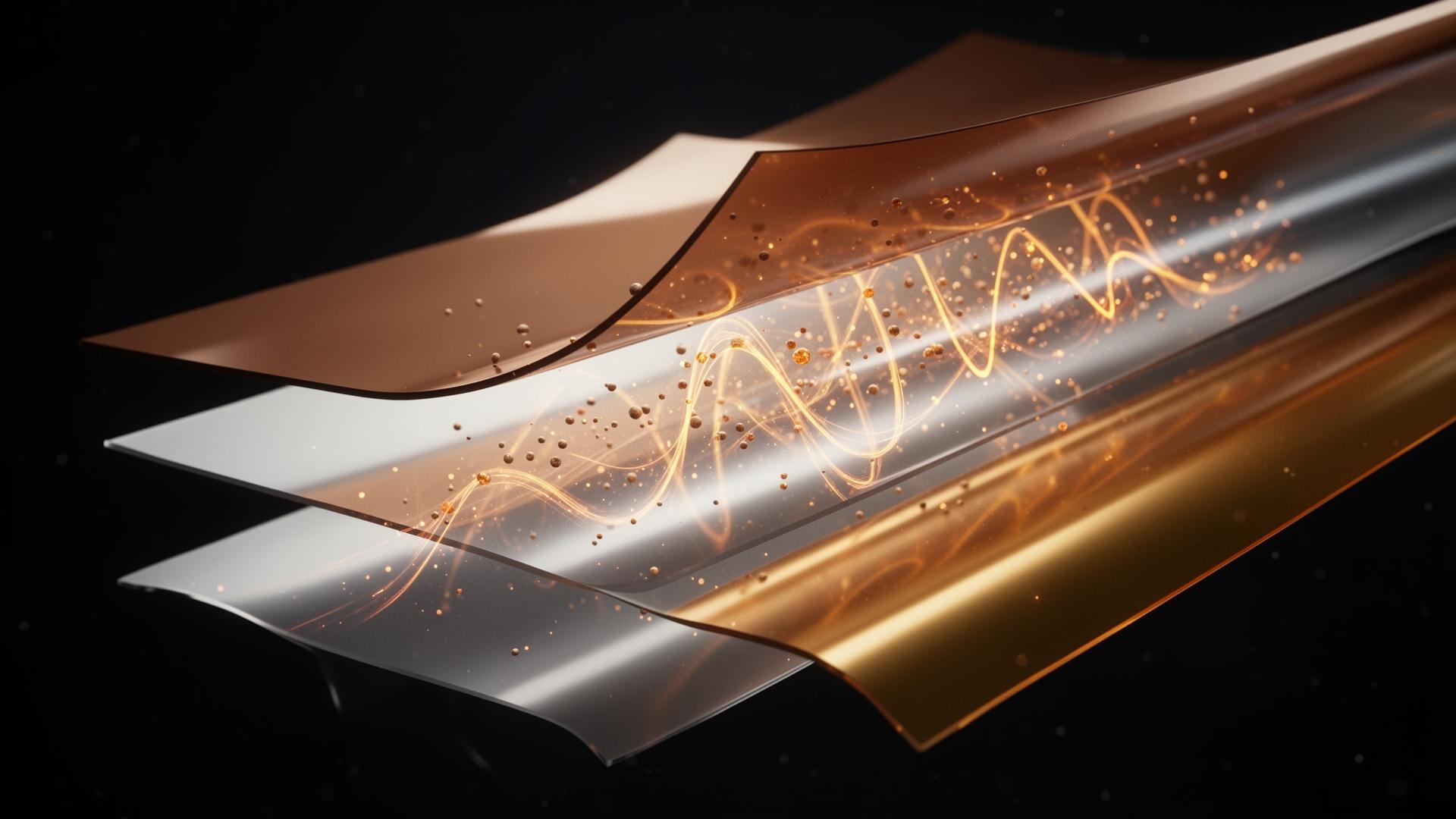 3D render of bronze silver and gold ceramic tint film layers